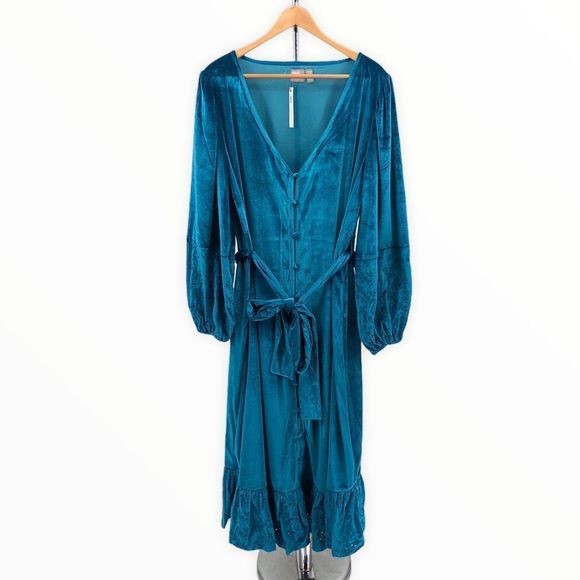 ASOS Teal Velvet Embroidered Belted Maternity Midi Dress NWT - Picture 3 of 14